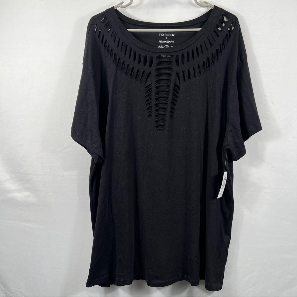 NWT Torrid Black Cutout Relaxed Fit Cotton Blouse 0847